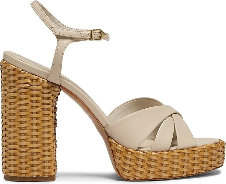 Women's Keefa Leather & Straw Block-Heel Sandals - Off White - Size 6.5
