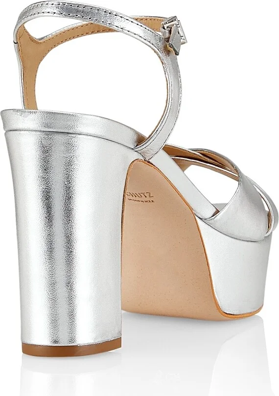 Women's Keefa Metallic Leather Platform Sandals - Platina - Size 5 - Image 3