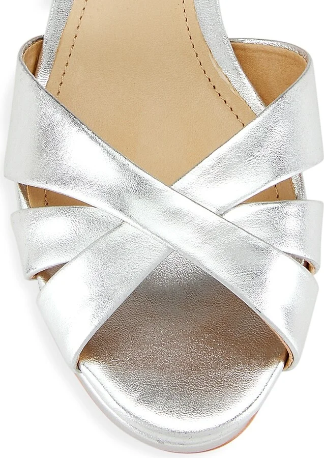 Women's Keefa Metallic Leather Platform Sandals - Platina - Size 5 - Image 4
