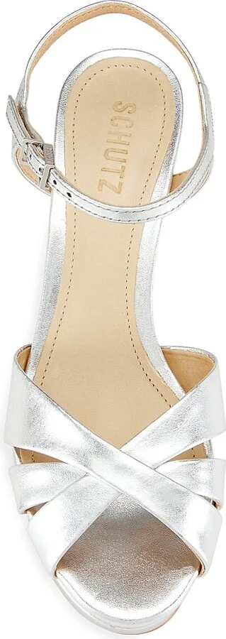 Women's Keefa Metallic Leather Platform Sandals - Platina - Size 5 - Image 5