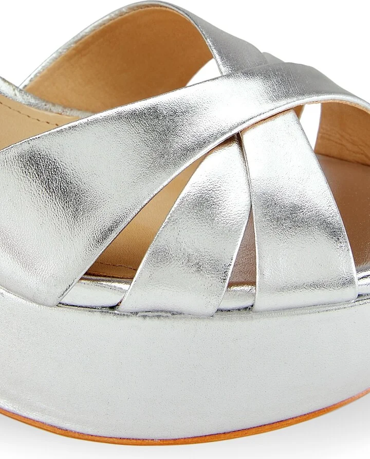 Women's Keefa Metallic Leather Platform Sandals - Platina - Size 5 - Image 6