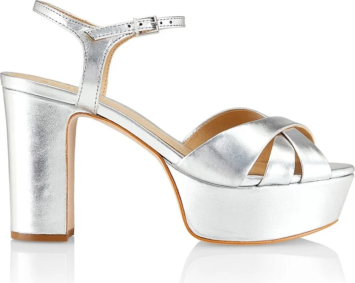 Women's Keefa Metallic Leather Platform Sandals - Platina - Size 5 - Image 7