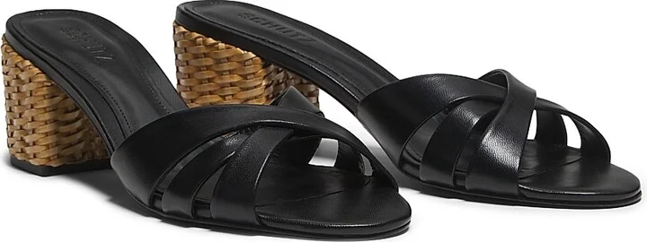 Women's Keefa Mule 65MM Leather & Straw Block Heel Slip-On Sandals - Black - Size 5 - Image 2