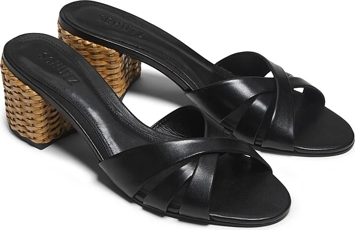 Women's Keefa Mule 65MM Leather & Straw Block Heel Slip-On Sandals - Black - Size 5 - Image 4