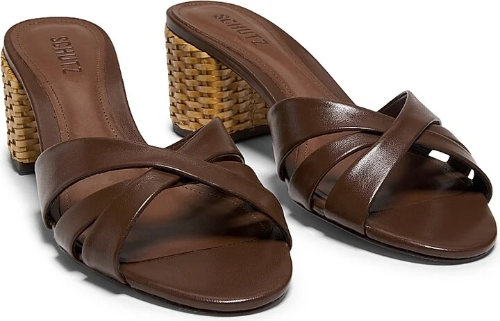 Women's Keefa Mule 65MM Leather & Straw Block Heel Slip-On Sandals - Desert Brown - Size 6.5 - Image 2