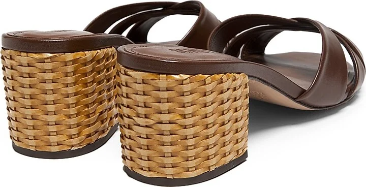 Women's Keefa Mule 65MM Leather & Straw Block Heel Slip-On Sandals - Desert Brown - Size 6.5 - Image 3