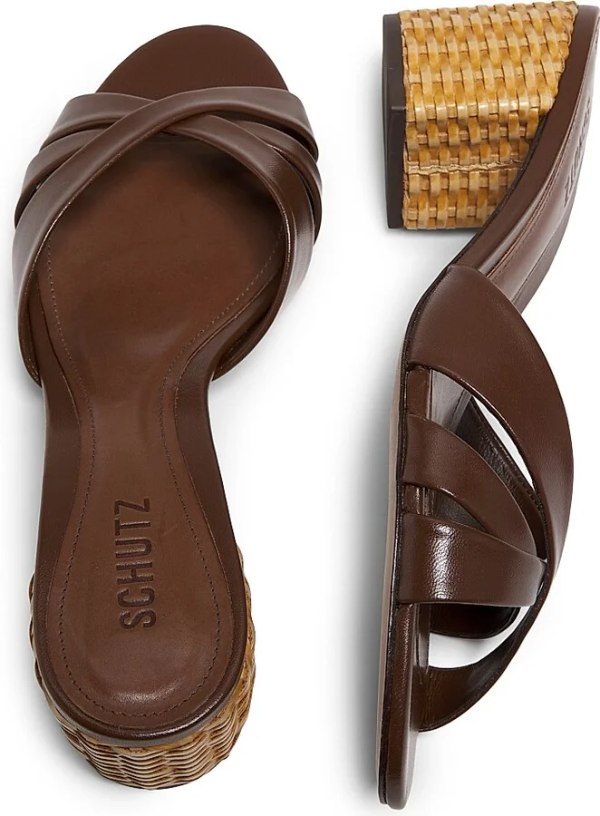 Women's Keefa Mule 65MM Leather & Straw Block Heel Slip-On Sandals - Desert Brown - Size 6.5 - Image 5