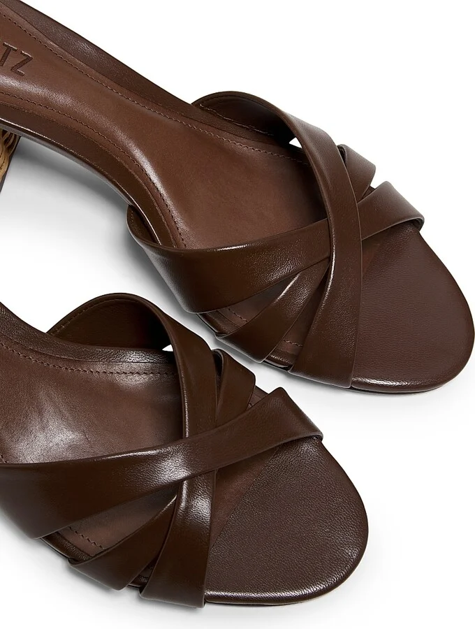 Women's Keefa Mule 65MM Leather & Straw Block Heel Slip-On Sandals - Desert Brown - Size 6.5 - Image 6