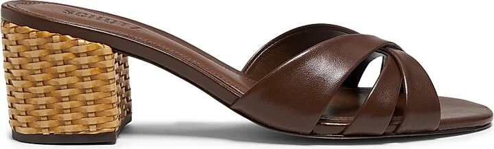 Women's Keefa Mule 65MM Leather & Straw Block Heel Slip-On Sandals - Desert Brown - Size 6.5