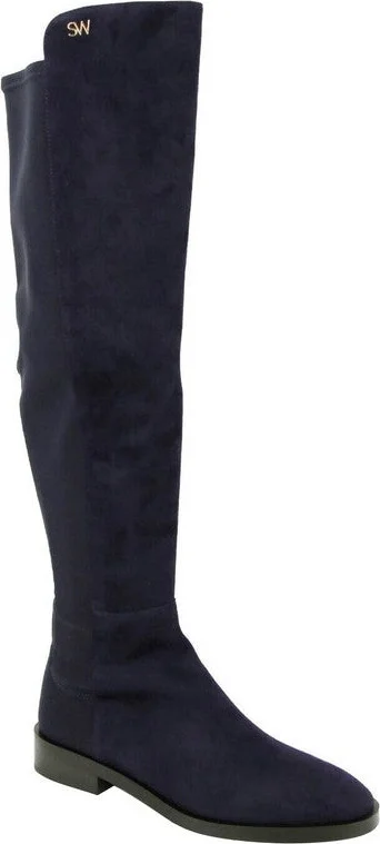 Women's Keelan Dark Blue Suede With Logo Over The Knee Boots - Image 2
