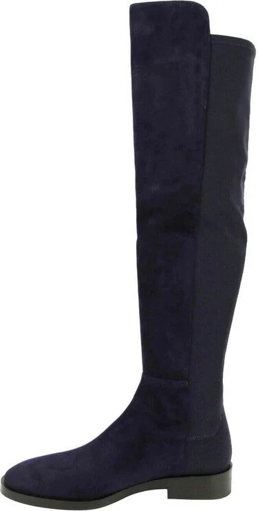Women's Keelan Dark Blue Suede With Logo Over The Knee Boots - Image 4