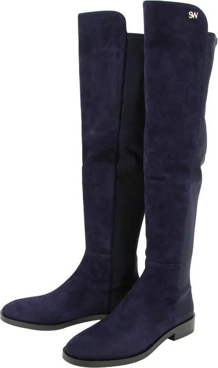 Women's Keelan Dark Blue Suede With Logo Over The Knee Boots - Image 5