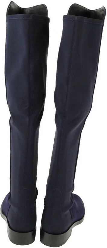 Women's Keelan Dark Blue Suede With Logo Over The Knee Boots - Image 6