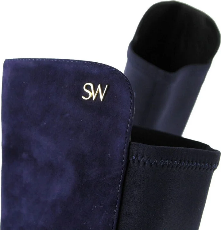 Women's Keelan Dark Blue Suede With Logo Over The Knee Boots - Image 7