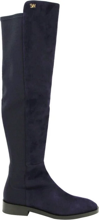 Women's Keelan Dark Blue Suede With Logo Over The Knee Boots - Image 11