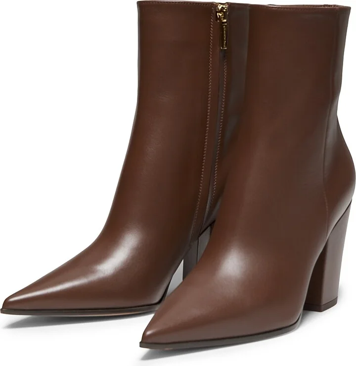 Women's Keinna 85MM Leather Block-Heel Booties - Brown - Size 5 - Image 2