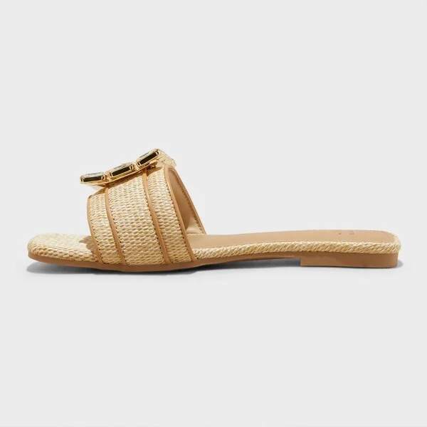 Women's Kelsey Rhinestone Buckle Slide Sandals - A New Day™ : Open Toe, Block Heel, Raffia Upper, Medium Width - Image 2