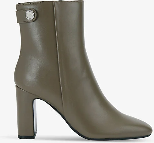 Womens Khaki Jackpot Block-Heel Faux-Leather Ankle Boots Eur 41 / 8 Uk Women