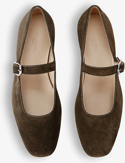 Womens Khaki Mary Jane Suede Ballet Flats Eur 40.5 / 7.5 Uk Women - Image 2
