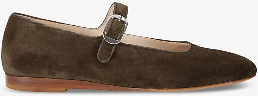 Womens Khaki Mary Jane Suede Ballet Flats Eur 40.5 / 7.5 Uk Women