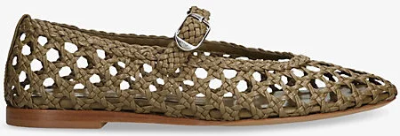 Womens Khaki Mary Jane Woven-Leather Pumps Eur 36 / 3 Uk Women