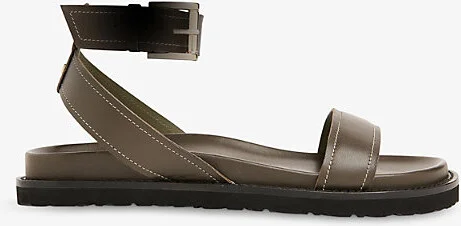 Womens Khaki/Olive Ottie Contrast-Stitch Leather Sandals Eur 41 / 8 Uk Women