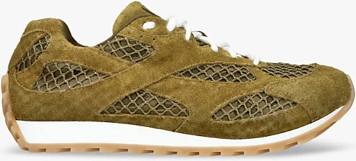 Womens Khaki Orbit Suede and Mesh Low-Top Trainers Eur 37 / 4 Uk Women
