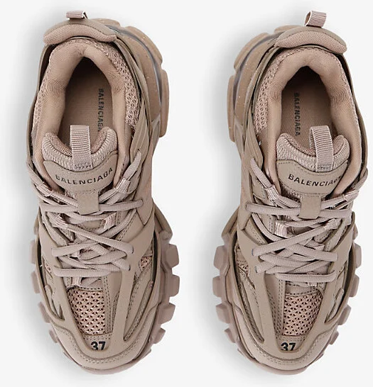 Womens Khaki Track Panelled Mesh and Faux-Leather Low-Top Trainers Eur 35 / 2 Uk Women - Image 2