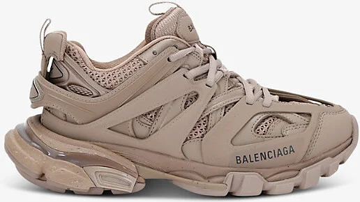 Womens Khaki Track Panelled Mesh and Faux-Leather Low-Top Trainers Eur 35 / 2 Uk Women