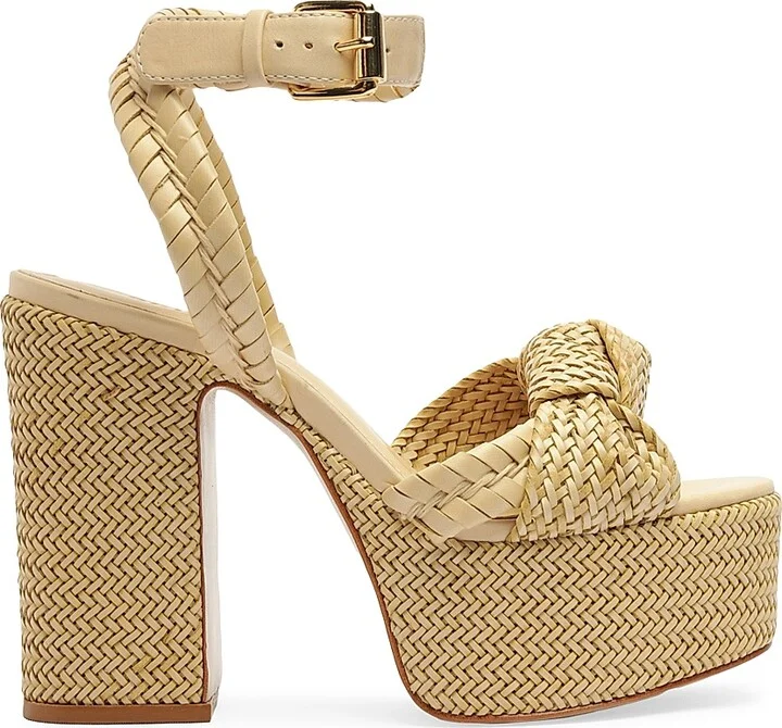Women's Khari 100MM Knotted Leather Platform Sandals - Natural - Size 6.5