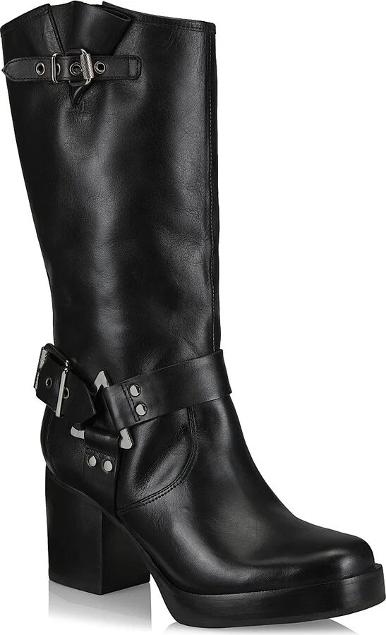 Women's Kiara 76MM Leather Zip-Up Block Heel Boots - Black - Size 5 - Image 2