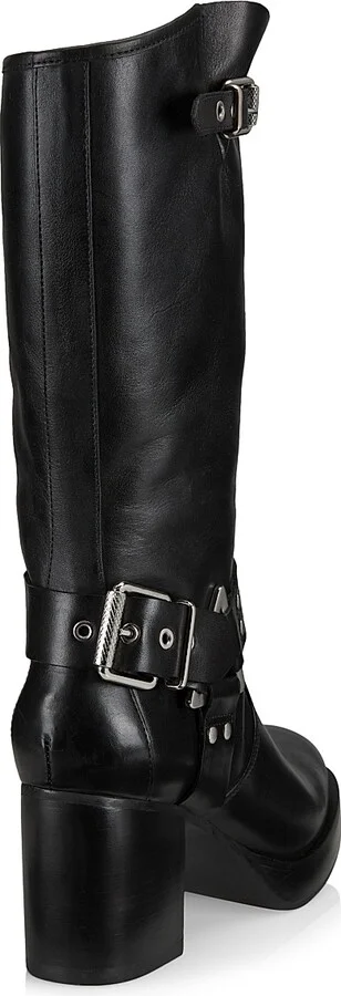 Women's Kiara 76MM Leather Zip-Up Block Heel Boots - Black - Size 5 - Image 3