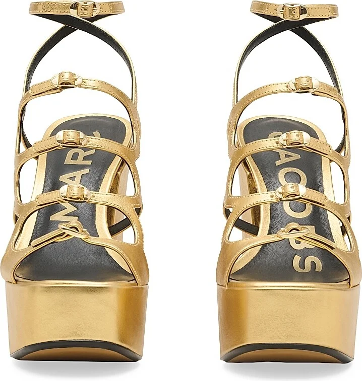 Women's Kiki Metallic Leather Platform Pump Sandals - Gold - Size 7 - Image 4