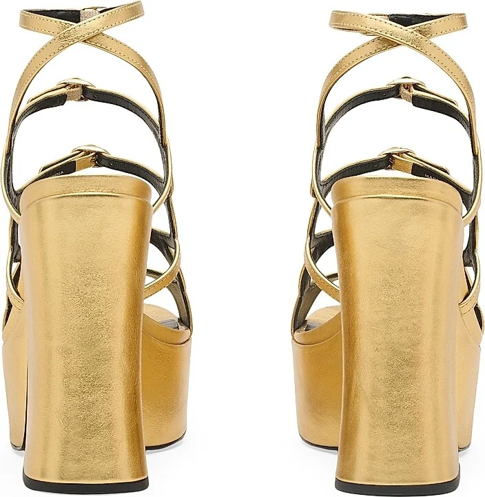 Women's Kiki Metallic Leather Platform Pump Sandals - Gold - Size 7 - Image 5