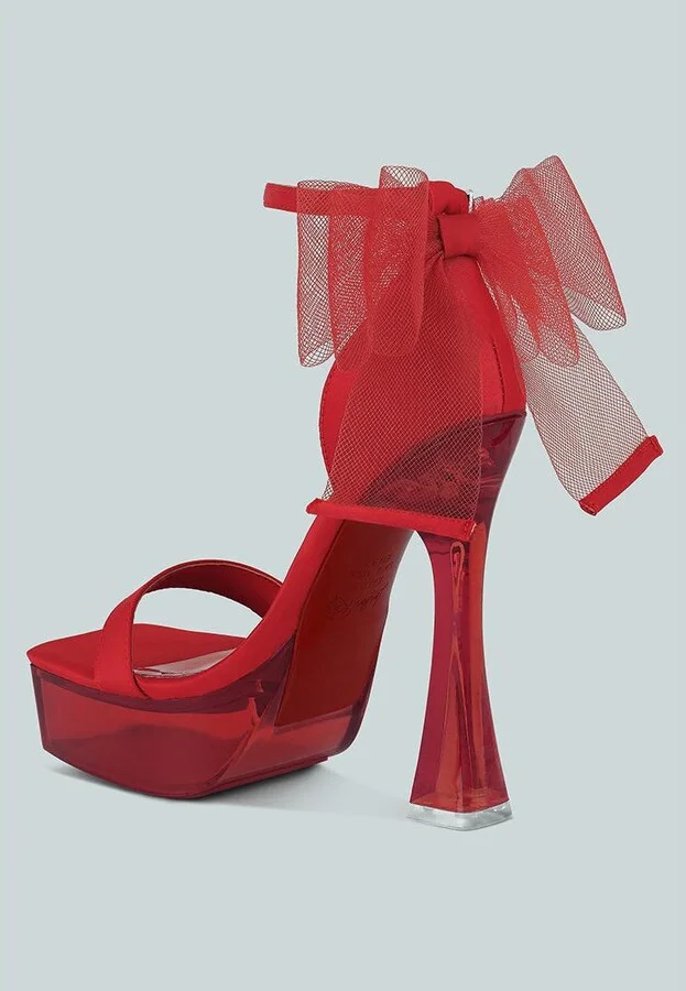 Womens Kiri Satin Clear High Heeled Bow Sandals - Image 2