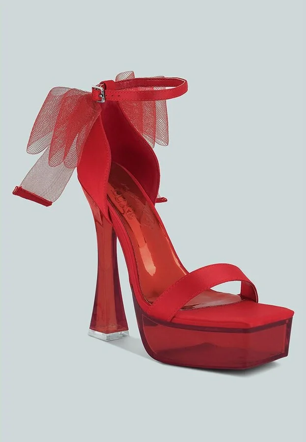 Womens Kiri Satin Clear High Heeled Bow Sandals - Image 3