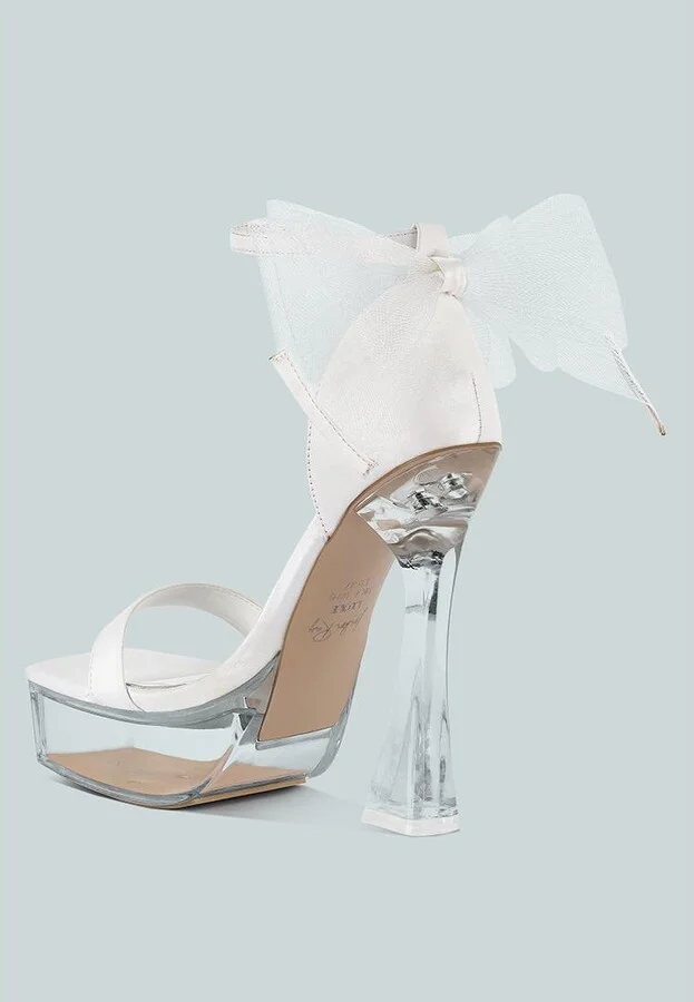 Womens Kiri Satin Clear High Heeled Bow Sandals - Image 5