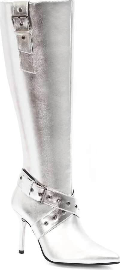 Women's Knee High Boots With Stiletto Heel In Silver
