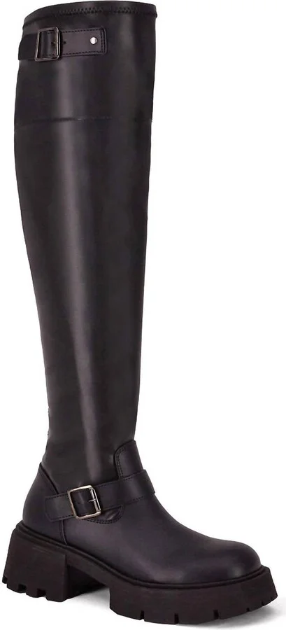 Women's Knee High Combat Boots In Black