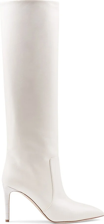 Women's Knee-High Leather Stiletto Boots - Vanilla - Size 5