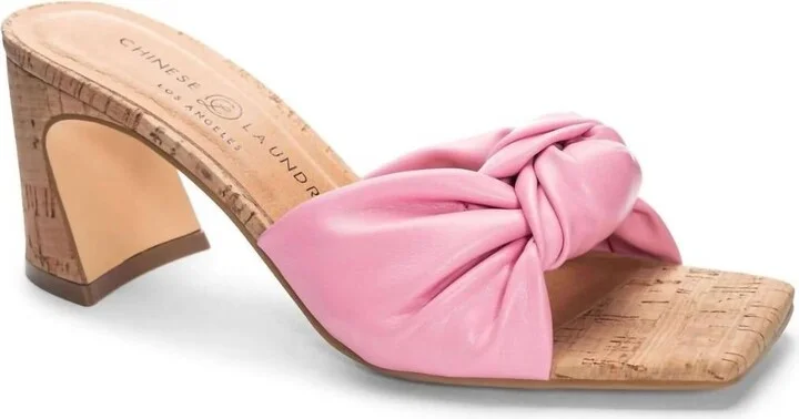 Women's Knotted Cork Chunky Heel In Pink