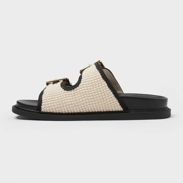 Women's Kylie Knit Double Band Footbed Sandals - Universal Thread™ Black : Slip-On, Open Toe, Textured Outsole - Image 2