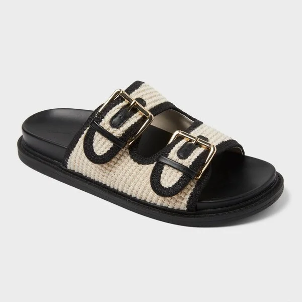 Women's Kylie Knit Double Band Footbed Sandals - Universal Thread™ Black : Slip-On, Open Toe, Textured Outsole