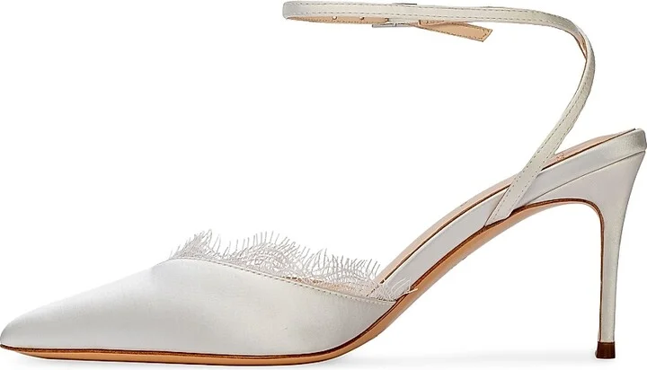 Women's Lace 80MM Satin Pumps - White Satin - Size 5 - Image 4