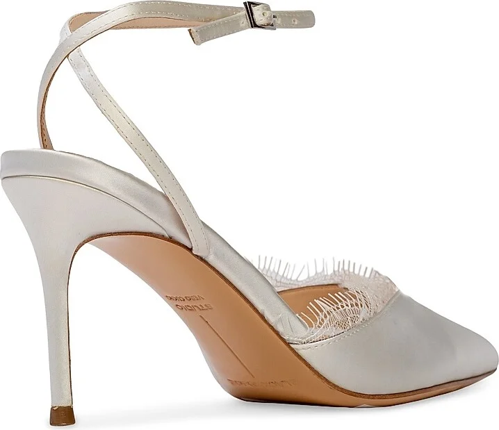 Women's Lace 80MM Satin Pumps - White Satin - Size 5 - Image 5