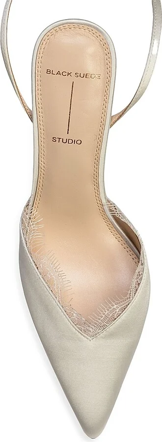 Women's Lace 80MM Satin Pumps - White Satin - Size 5 - Image 6
