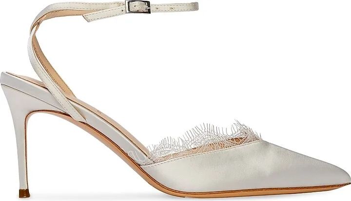Women's Lace 80MM Satin Pumps - White Satin - Size 5