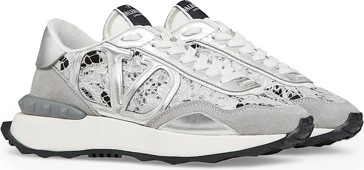 Women's Lace and Mesh Lacerunner Sneakers - Silver Pastel Gray - Size 5 - Image 2