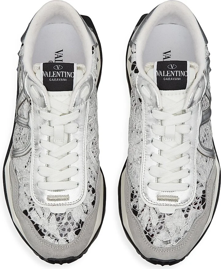Women's Lace and Mesh Lacerunner Sneakers - Silver Pastel Gray - Size 5 - Image 4