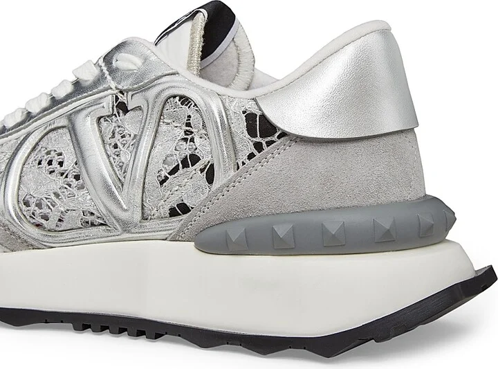 Women's Lace and Mesh Lacerunner Sneakers - Silver Pastel Gray - Size 5 - Image 5